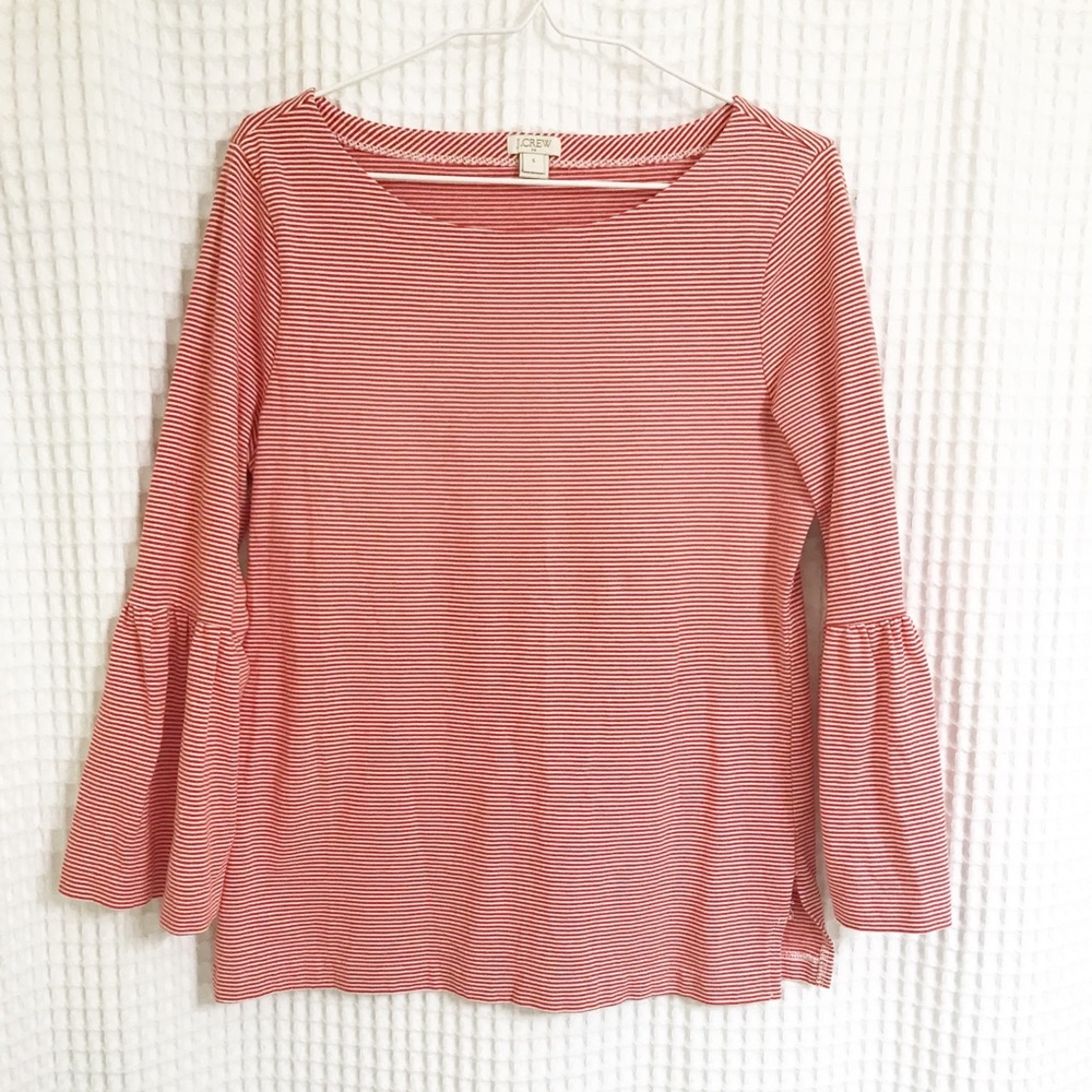 J. Crew Red/White stripped  bell sleeve shirt